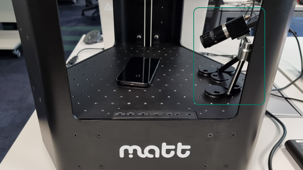 Touchscreen response time measurement using a device testing robot and and external high-speed camera.