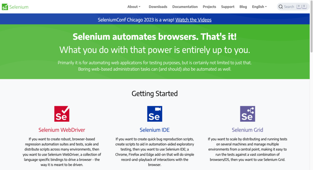 photo of selenium.dev website