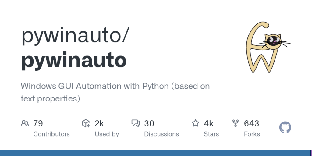 Repository stats for pywinauto on Github