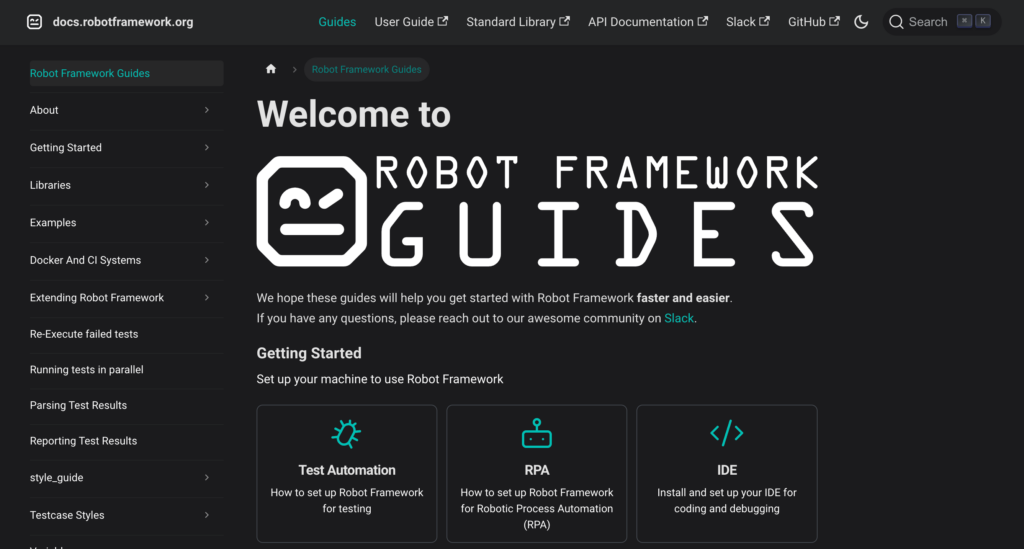 photo of robot framework documentation getting started